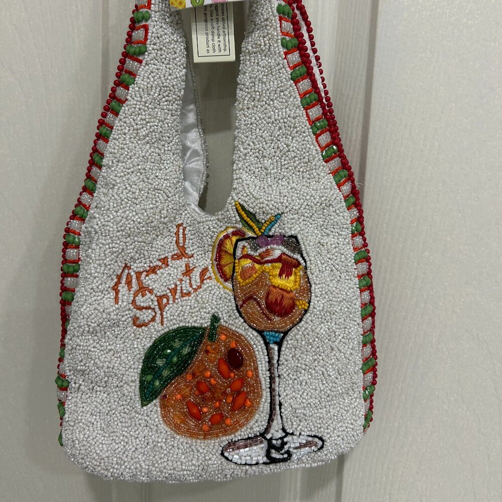 Aperol Spritz Cocktail Beaded Bag Handcrafted in India RARE New Release NWT